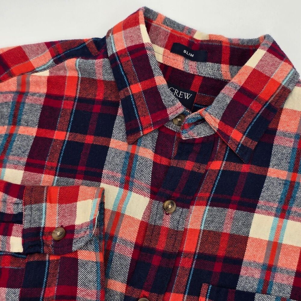J. Crew Flannel Slim Shirt Men's S Red White Blue Plaid